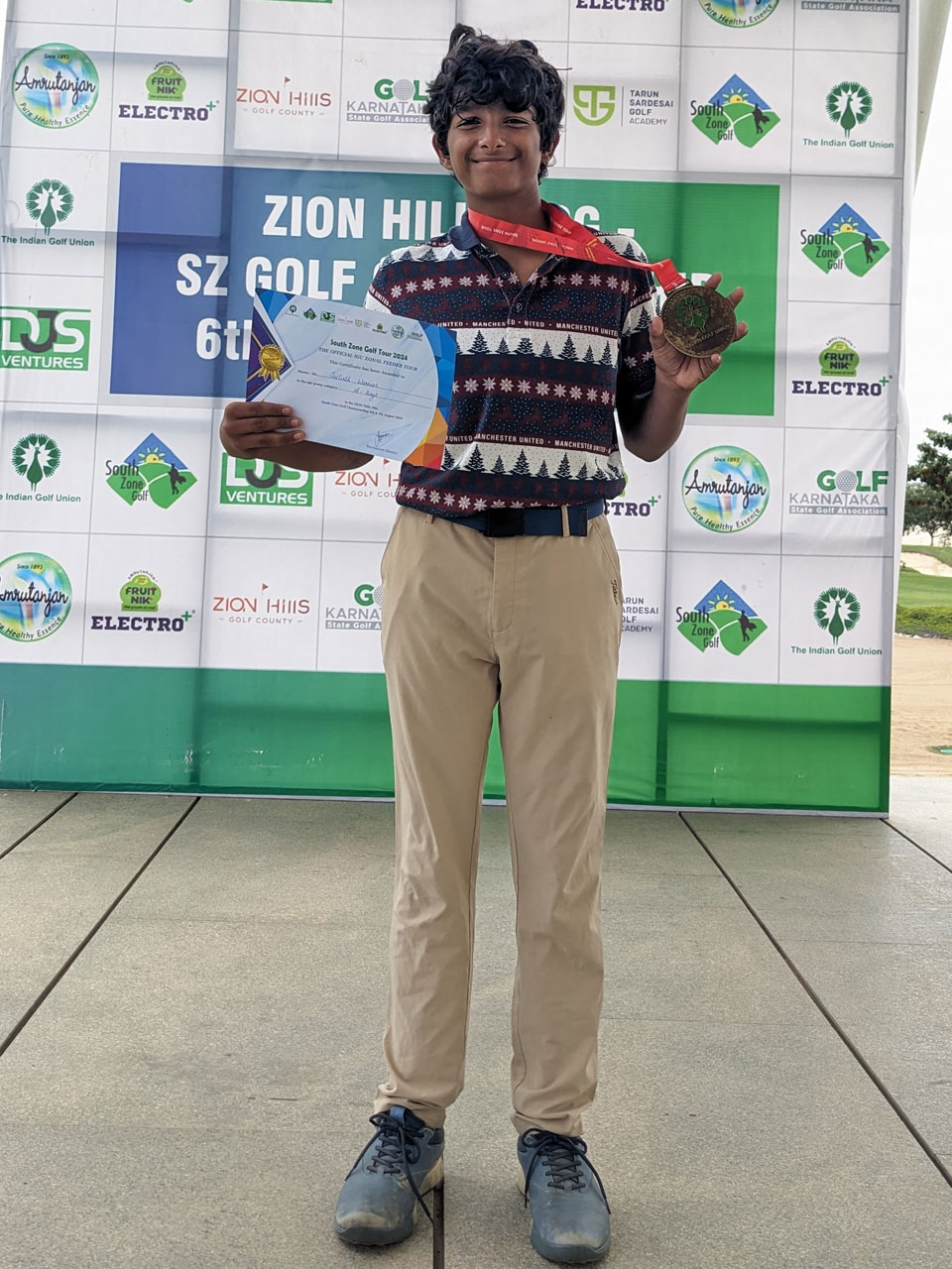  Jaitirth Warrier finished 2nd runner up in 'A ' Boys Category at the IGU Zion Hills TSG South Zone Golf Championship, held at Zion Hills, Bangalore