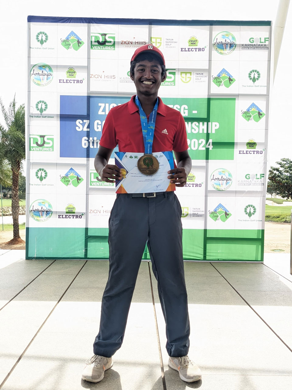 Vishnu Vijay won  'A' Boys category at the IGU Zion Hills TSG South Zone Golf Championship, held at Zion Hills, Bangalore