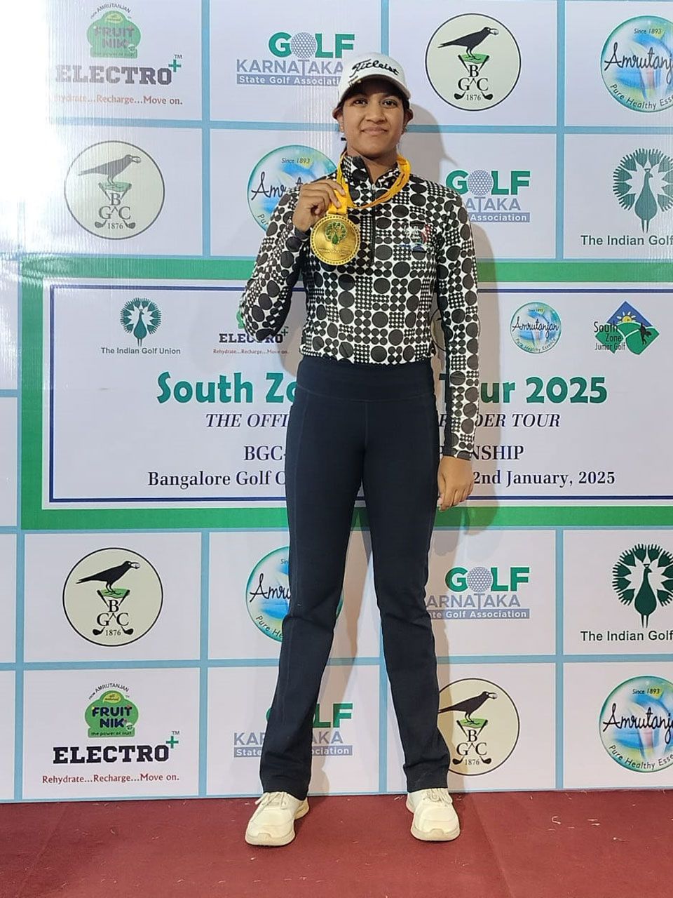 Dia Cris Kumar won the 'A' Girls Category at the IGU BGC South Zone Golf Championship held at Bangalore Golf Club, Bangalore.